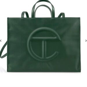 Tory Burch Dark Green Embossed Logo Tote